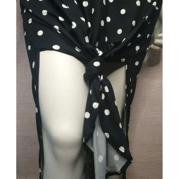 Plus size Polka dotted Maxi Dress Beach Summer Vacay cover-up front tie - Picture 5 of 9